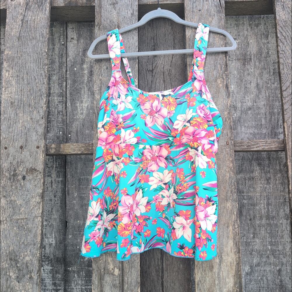 Lands' End Tropical Padded Straps Tankini Swim Top Women's 14/16